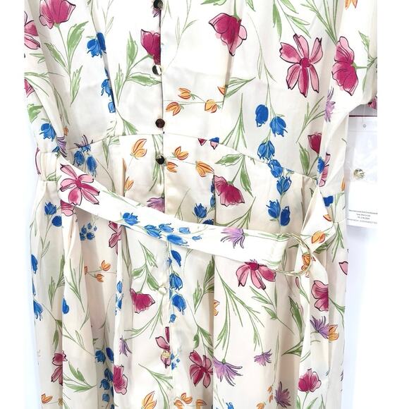 French Connection NWT Satin Cream Floral Shirt Dress Size XL - Picture 3 of 7